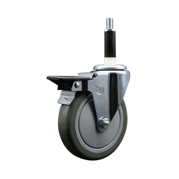 5'' Gray Poly Swivel 7/8'' Expanding Stem Caster with Brake